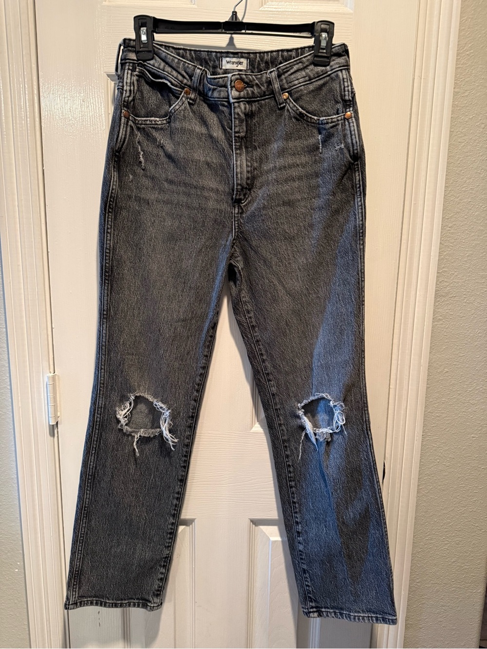 Wrangler Wild West High Rise Straight Leg Distressed Jeans Black Acid Wash
